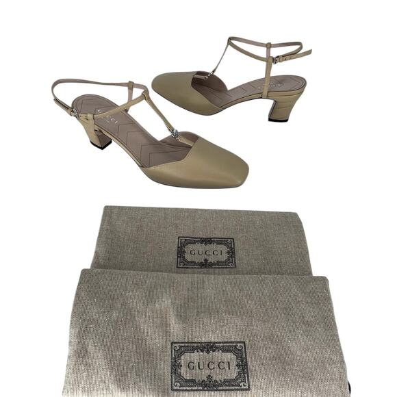 Gucci Nappa Leather T-Strap Marmont Double G Sand Slingback 37 - Picture 3 of 16